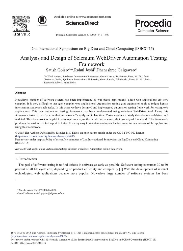 Analysis and Design of Selenium WebDriver Automation Testing Framework