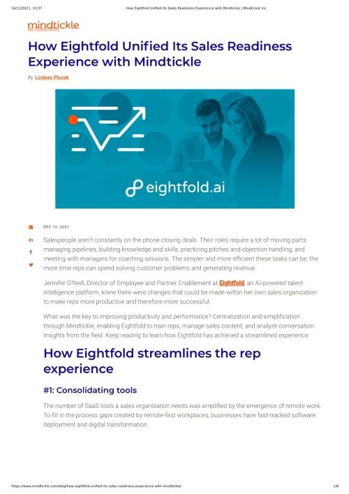 How Eightfold Unified Its Sales Readiness Experience with Mindtickle Asset