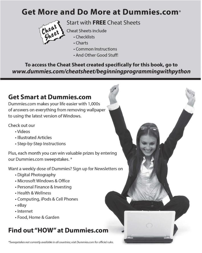 Beginning Programming with Python For Dummies Mueller, John Paul