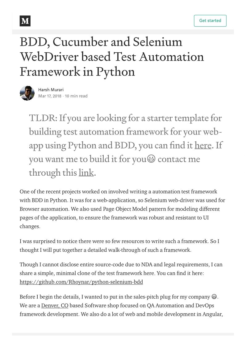 BDD Cucumber and Selenium WebDriver based Test Automation Framework in Python-Edoc1