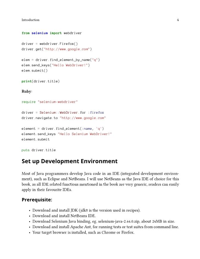 Selenium WebDriver Recipes in Java
